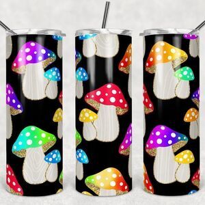 Rainbow Mushroom 20 oz skinny metal tumbler